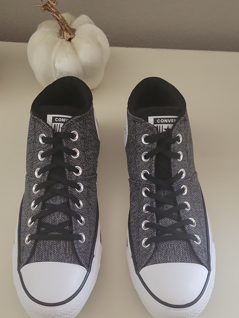 Converse Women's Marald Knit Gray and Black Mid-Top Sneakers